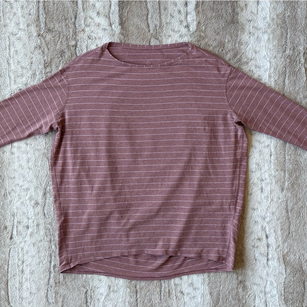 Lululemon🍋Back In Action Long Sleeve Short Serve Stripe Heathered Spiced Chai - Picture 6 of 12